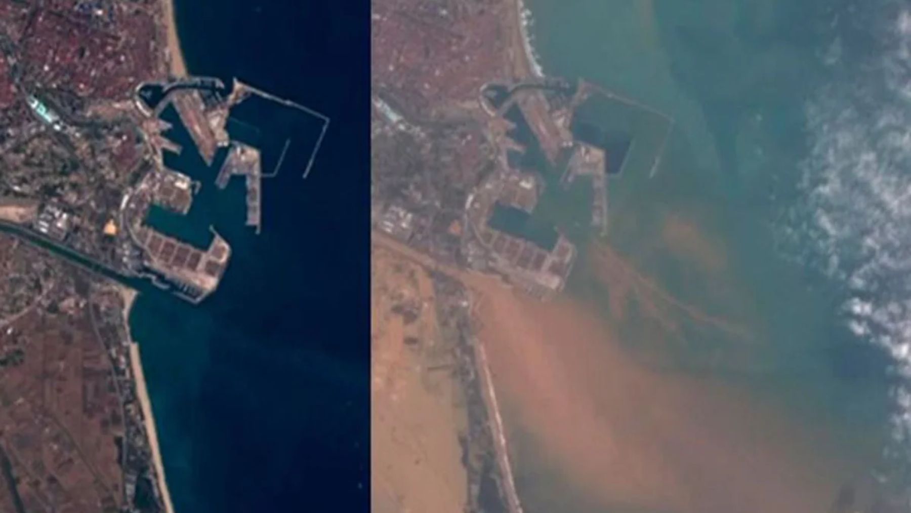 La costa valenciana antes y despuès de la DANA de octubre de 2024. (NASA)