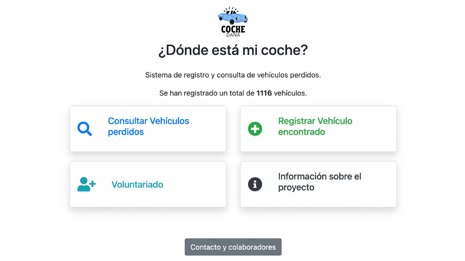 Página principal de la web para localizar vehículos afectados por la DANA.