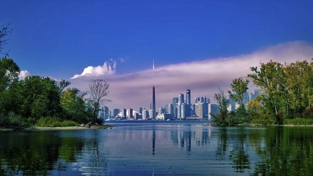 lago, ciudad, Ontario, Canadá,