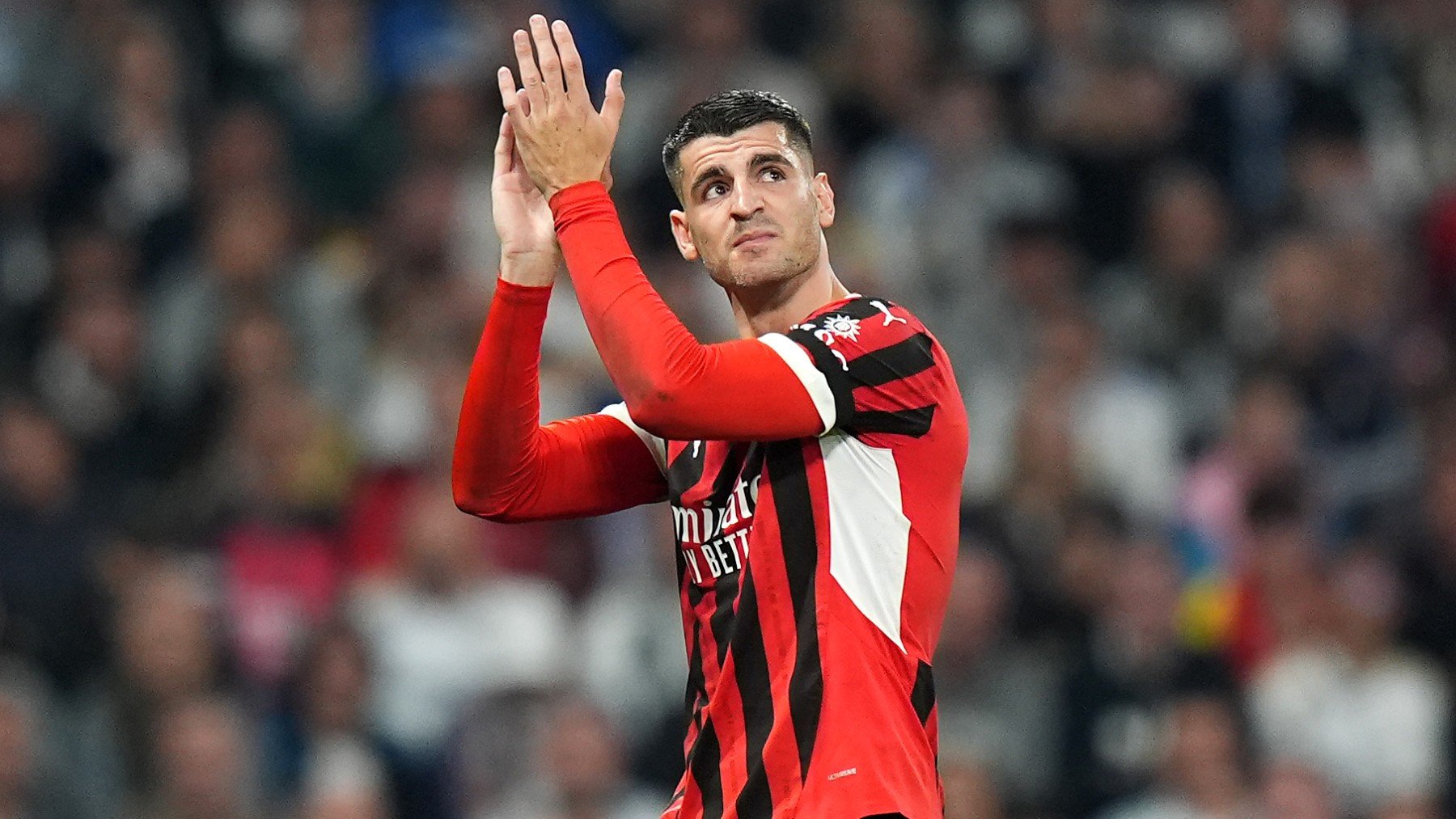 Morata, durante el partido del Milan contra el Real Madrid en el Bernabéu. (Getty)