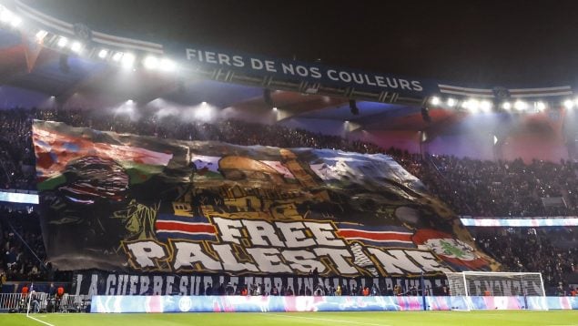 pancarta PSG, Palestina, Macron