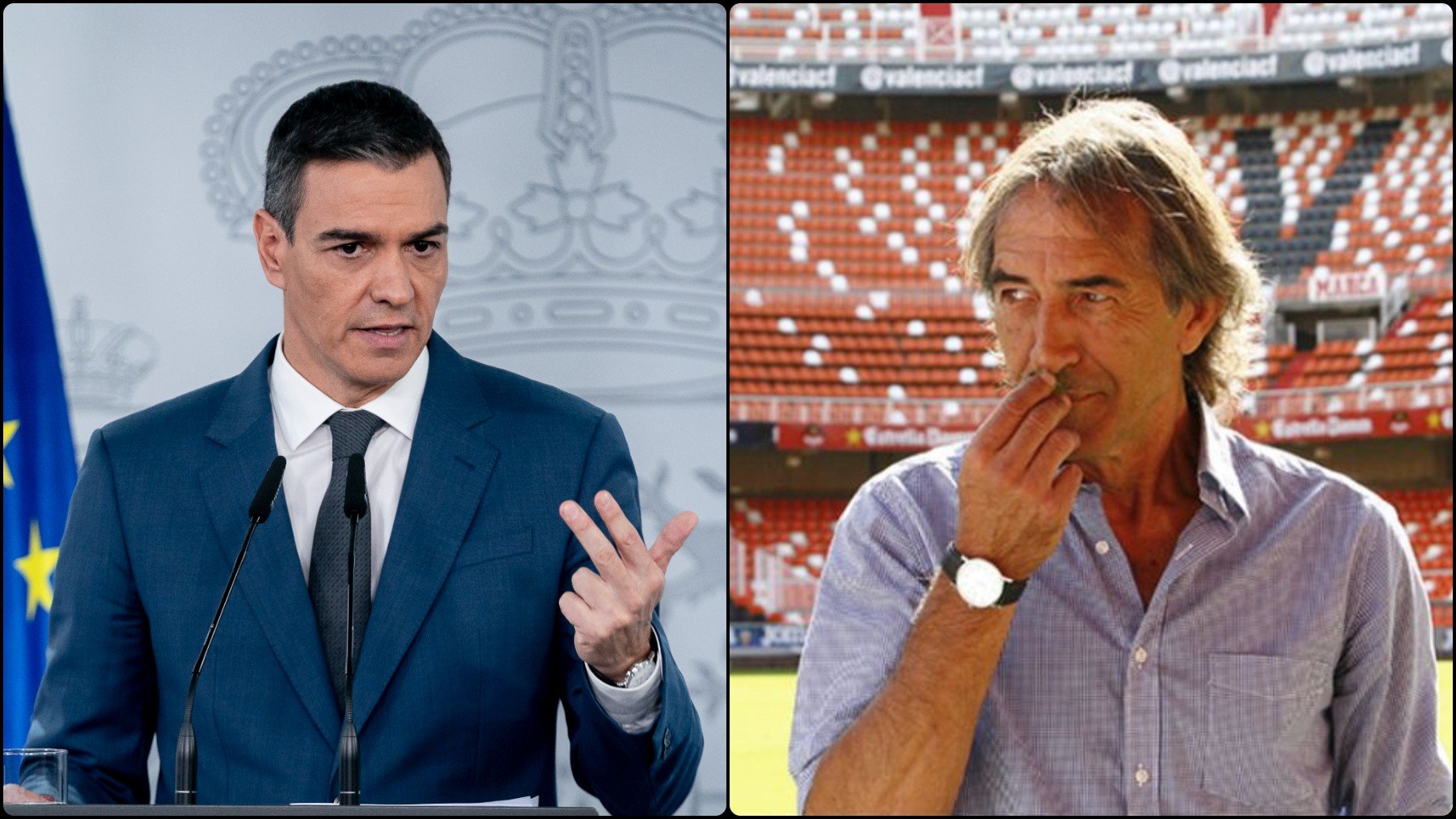 Pedro Sánchez, presidente del Gobierno, y Ricardo Arias, leyenda del Valencia.