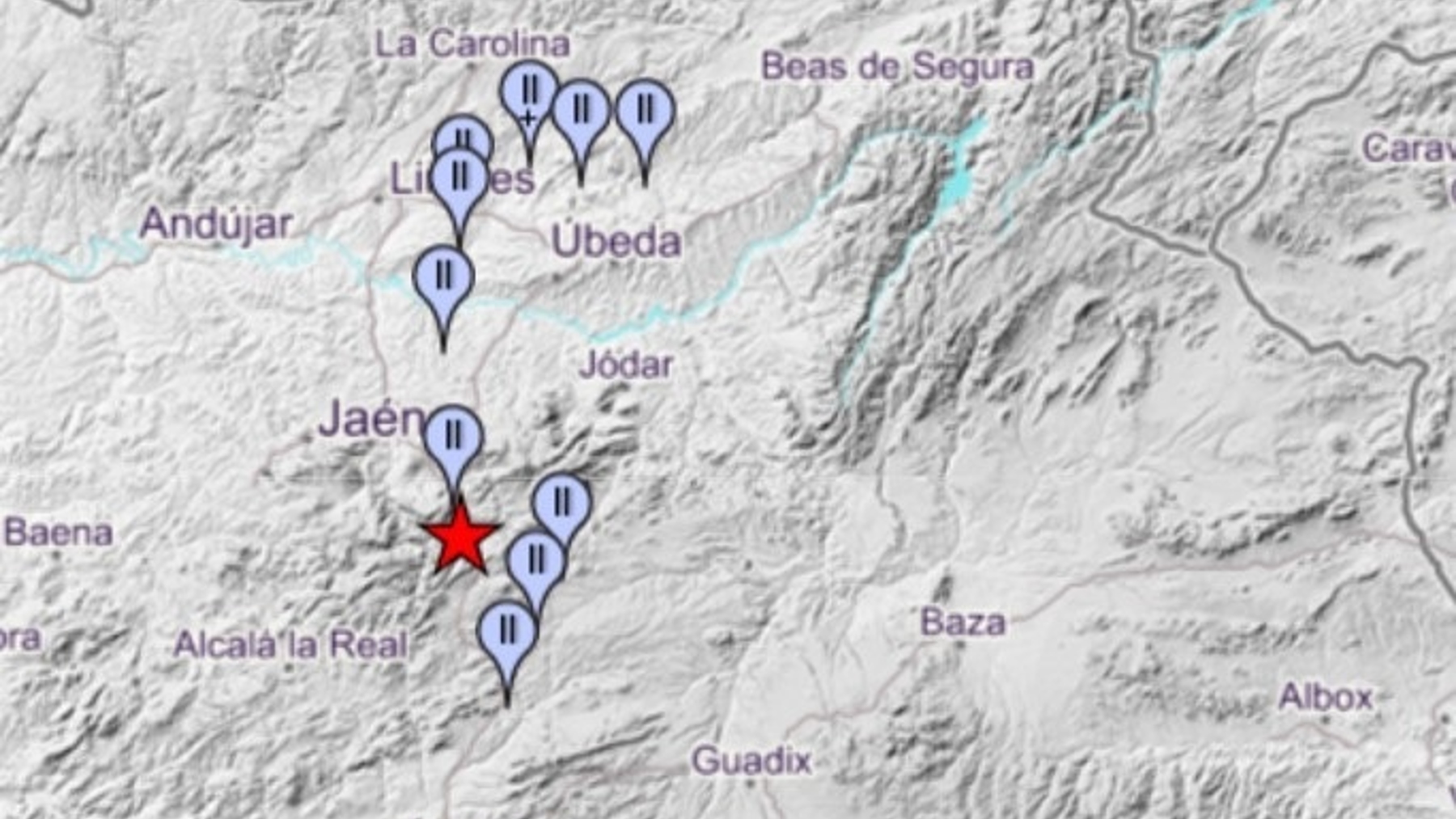 Mapa del terremoto con epicentro en Cárcheles. (Foto: EP)