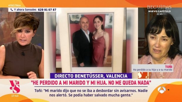 Toñi, una de las afectadas por la DANA, habla en Y ahora Sonsoles (Atresmedia).