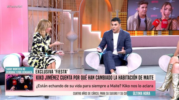 Emma García discute con Kiko Jiménez en el plató de 'Fiesta' (Mediaset).