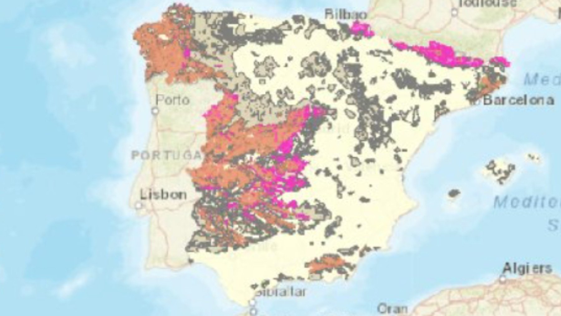 Zonas de especial incidencia del radón en España.