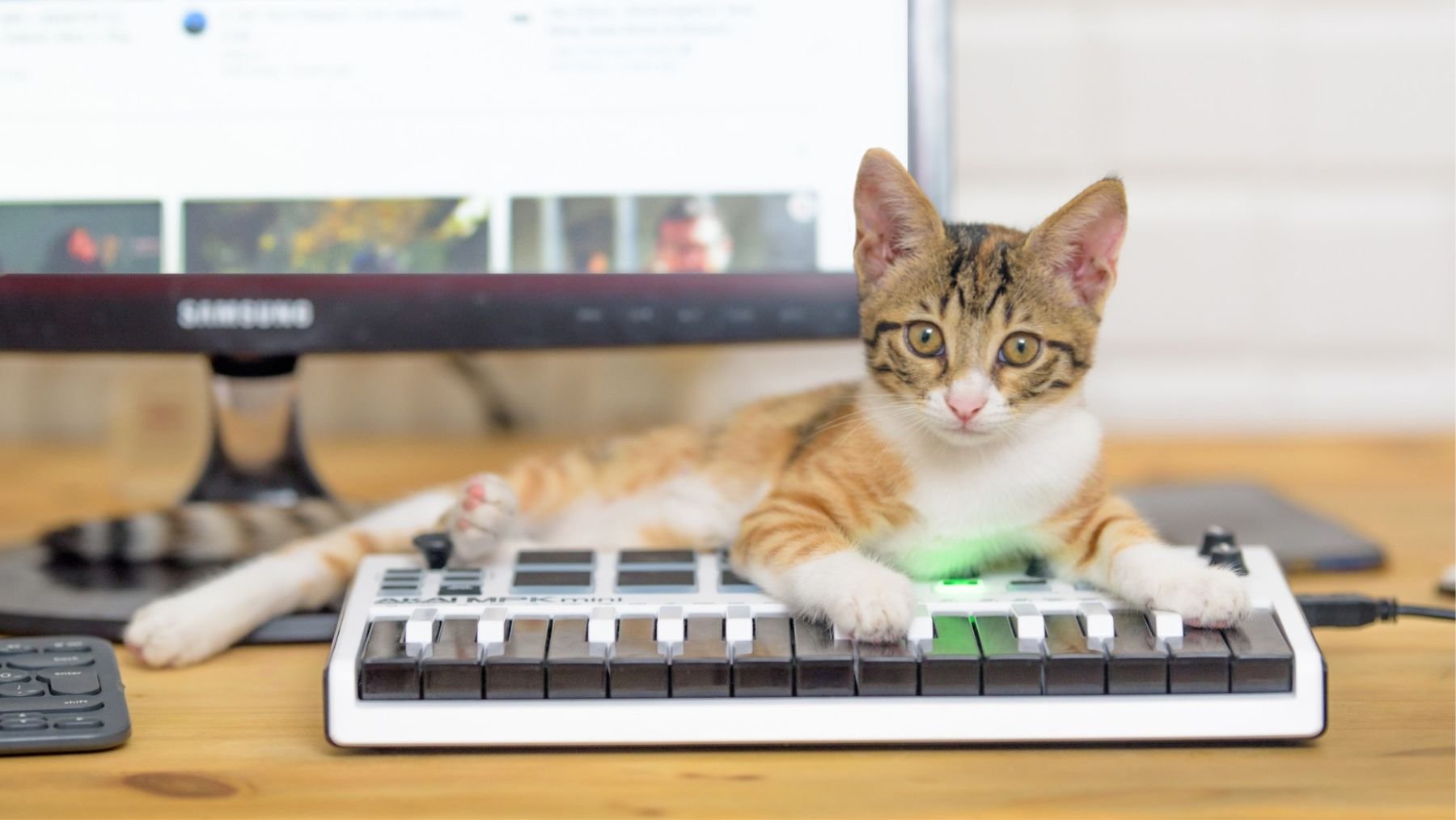 Un gato tumbado sobre un teclado. Foto: Freepik