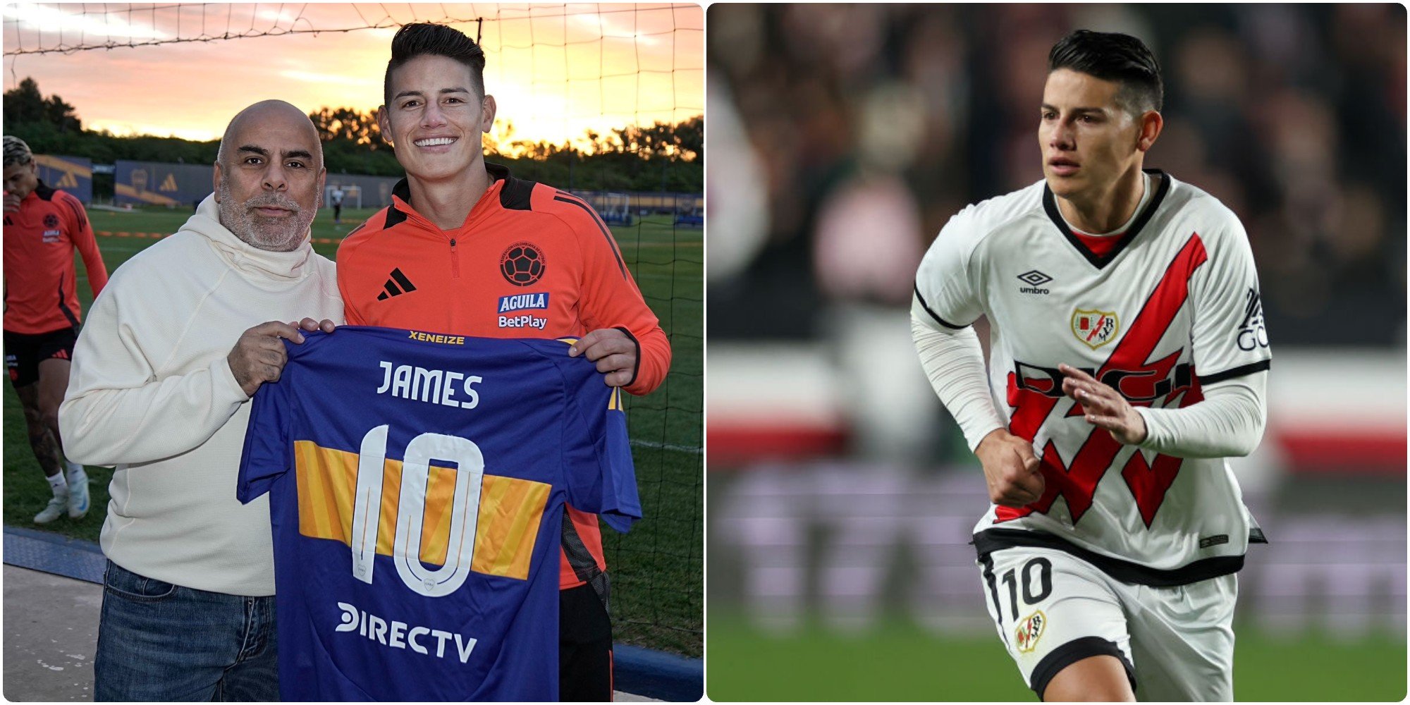 James Rodríguez posa a la izquierda con la camiseta de Boca.