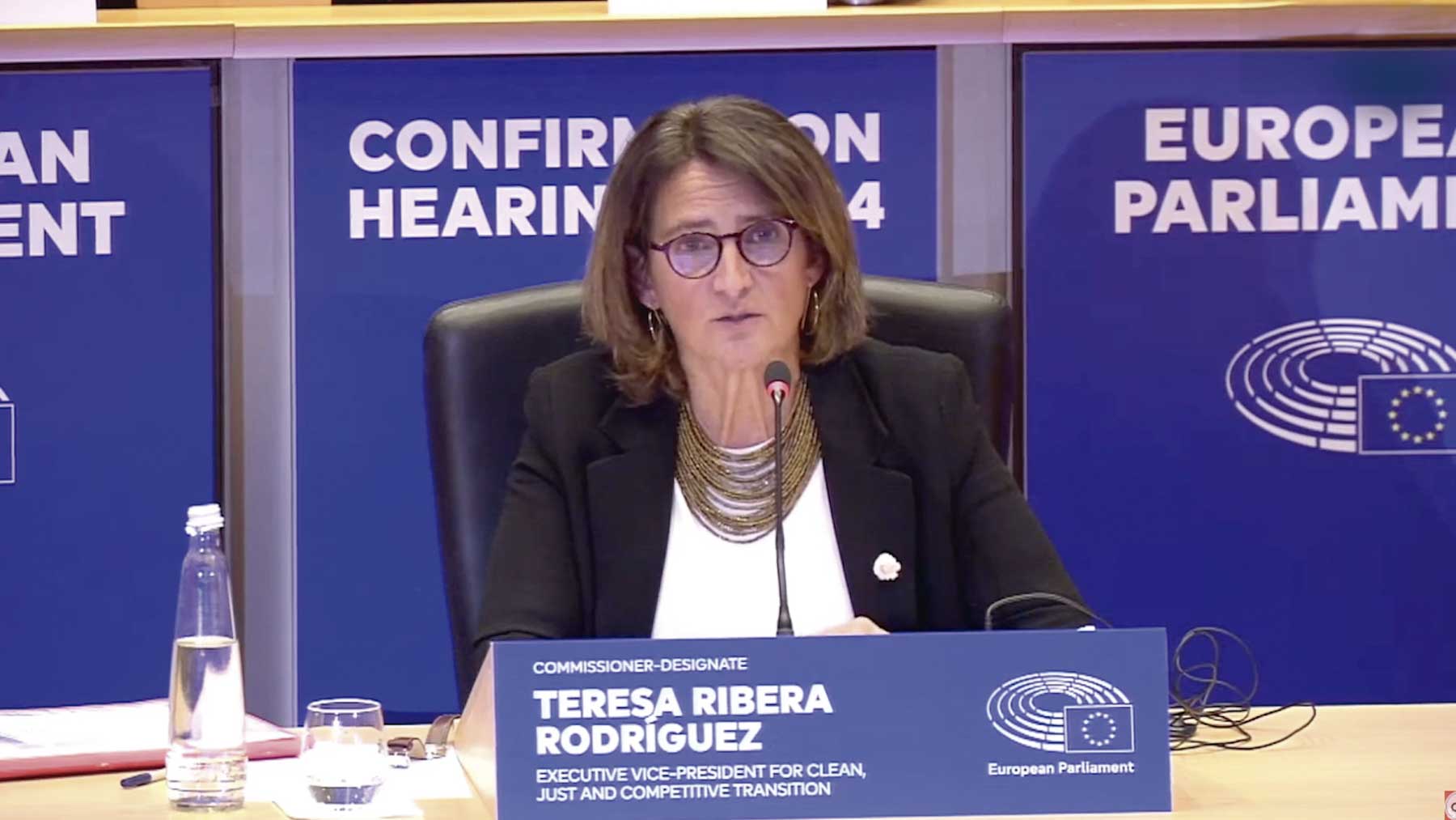 La ministra Teresa Ribera en la Eurocámara.