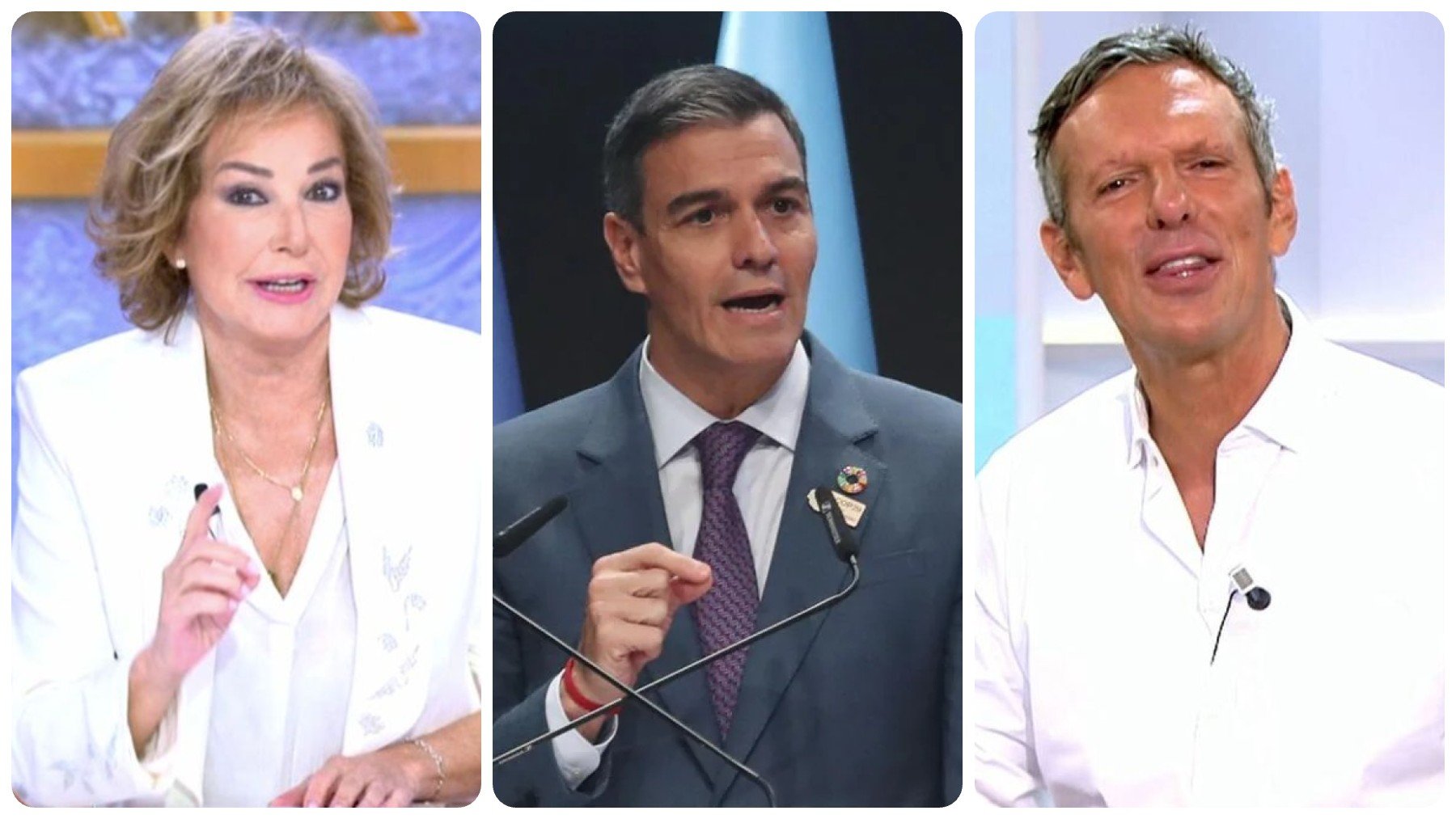 Ana Rosa Quintana, Pedro Sánchez y Joaquín Prat.