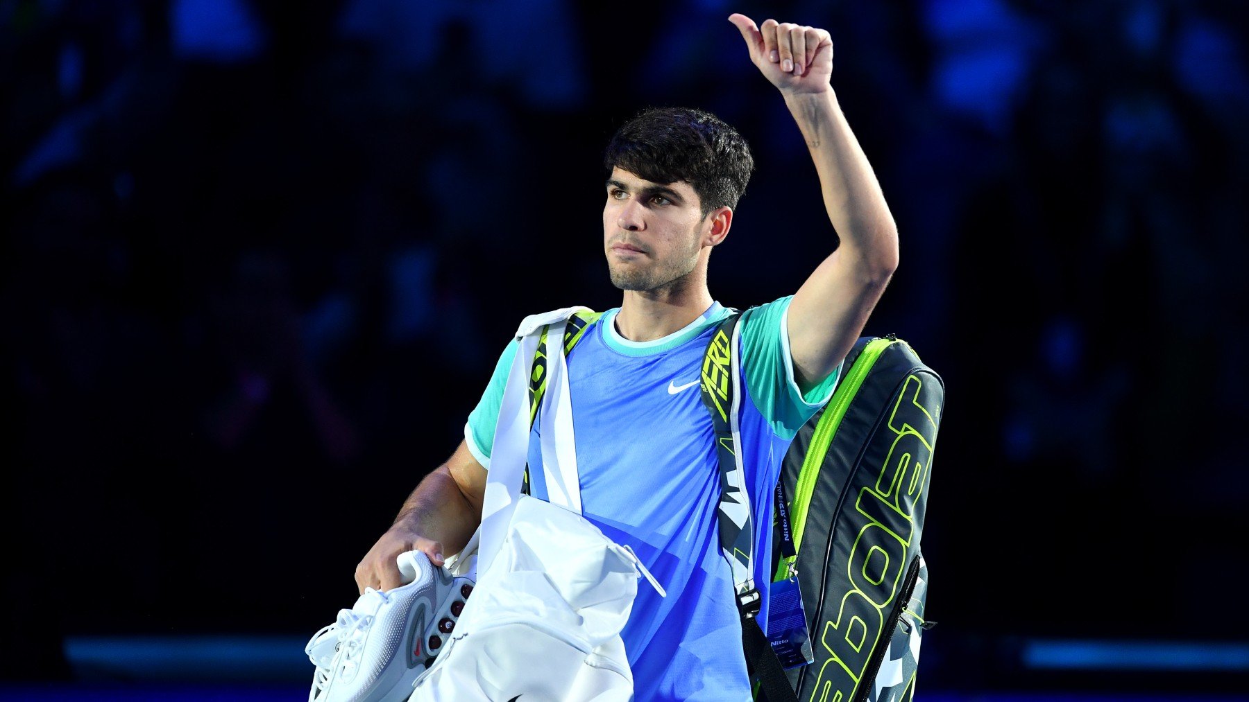 Carlos Alcaraz, en un partido de las ATP Finals. (Getty)