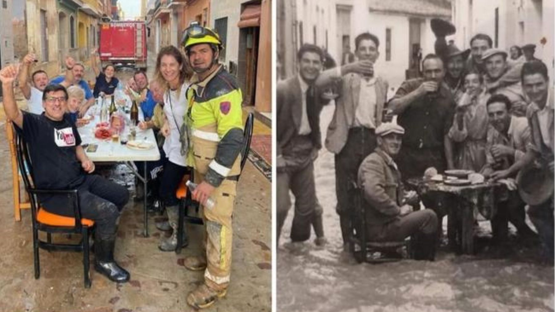 Catarroja en 2024 y Valencia en 1957 tras sendas riadas devastadoras.