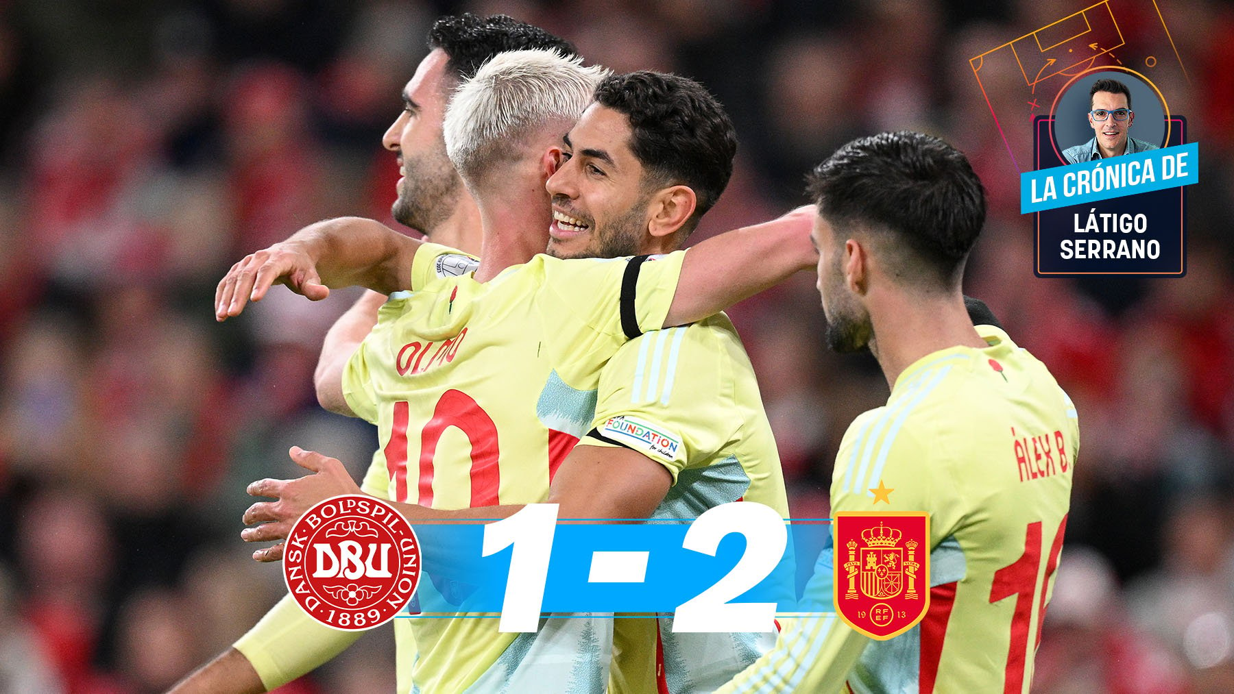 España ganó 1-2 a Dinamarca en el Parken.