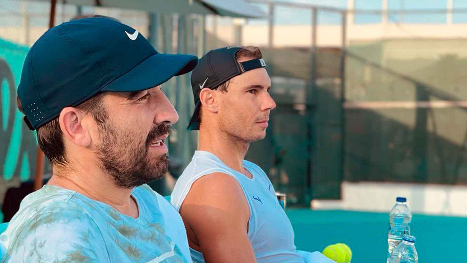 Marc López y Rafa Nadal, durante un entrenamiento. (ATP)