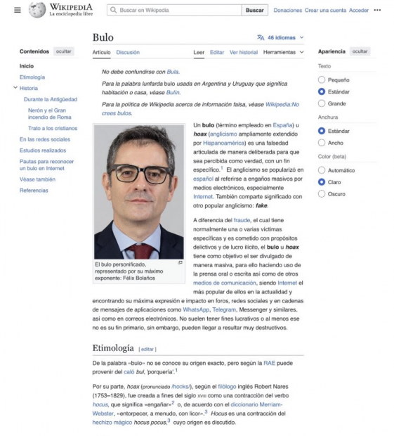 Félix Bolaños, Wikipedia, Cayetana Álvarez de Toledo, bulo