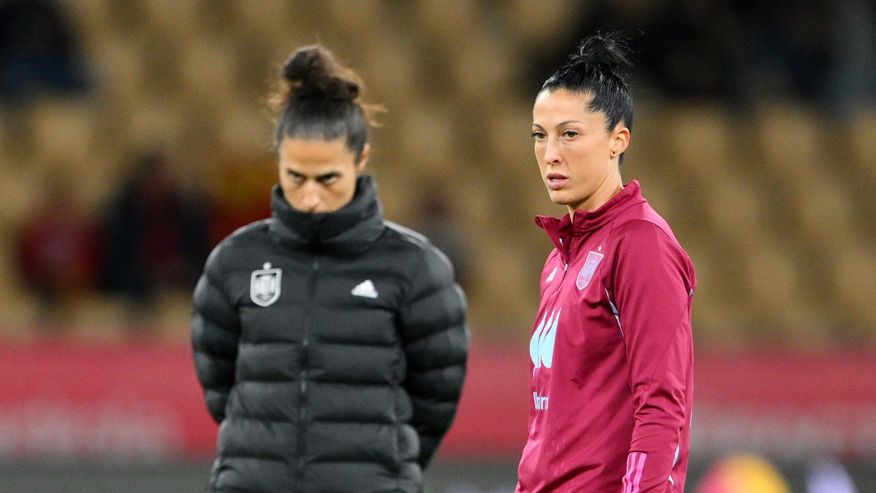 Jenni Hermoso y Montse Tomé, en un entrenamiento. (Getty)