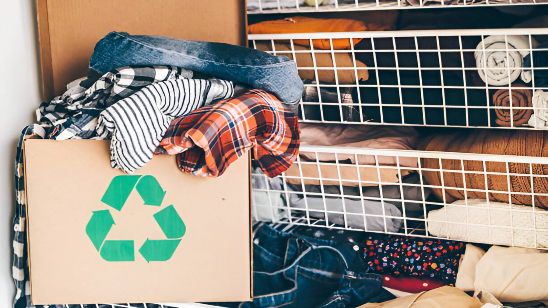 Ropa en una caja de reciclaje.