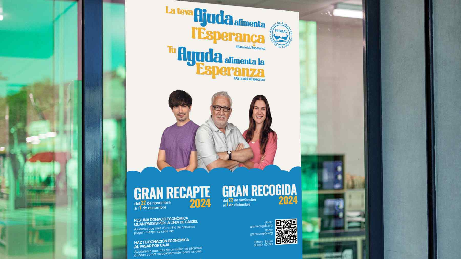 Carteles de la Gran Recogida en los supermercados de Mercadona en Mallorca.