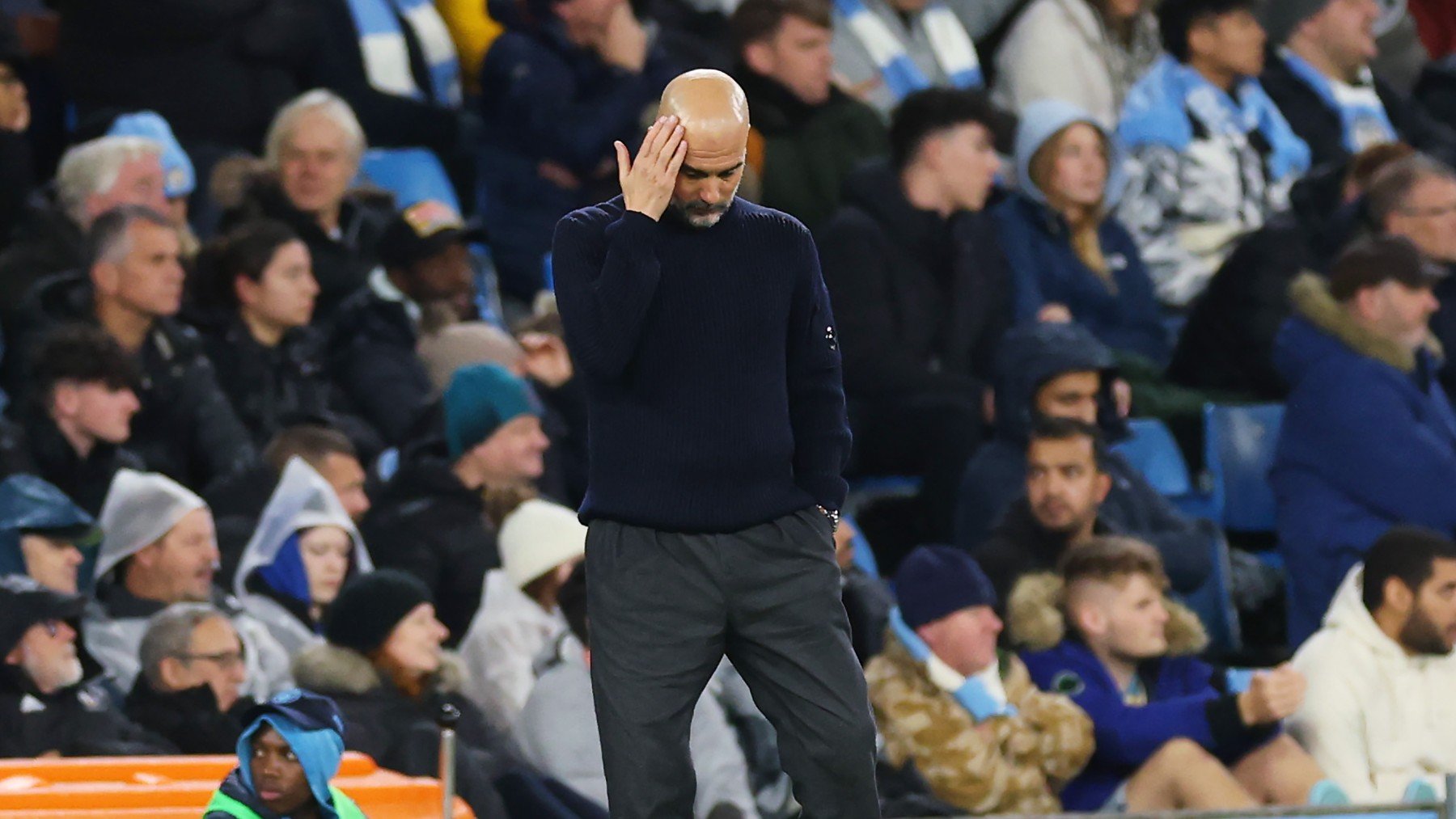 Pep Guardiola, en la nueva derrota del Manchester City. (Getty)