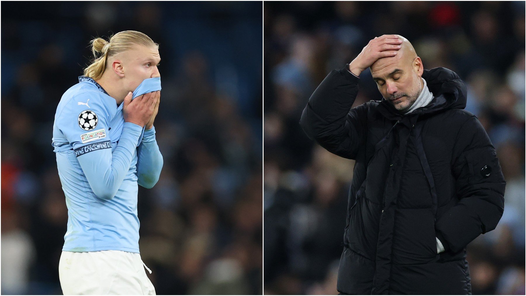 Erling Haaland y Pep Guardiola. (Getty)