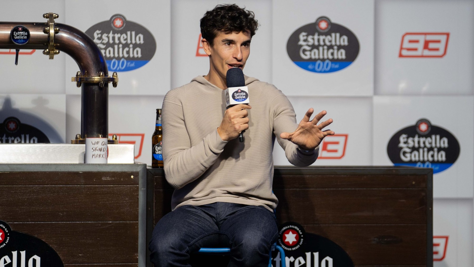 Marc Márquez, durante el evento con Estrella Galicia 0,0. (Estrella Galicia 0,0)