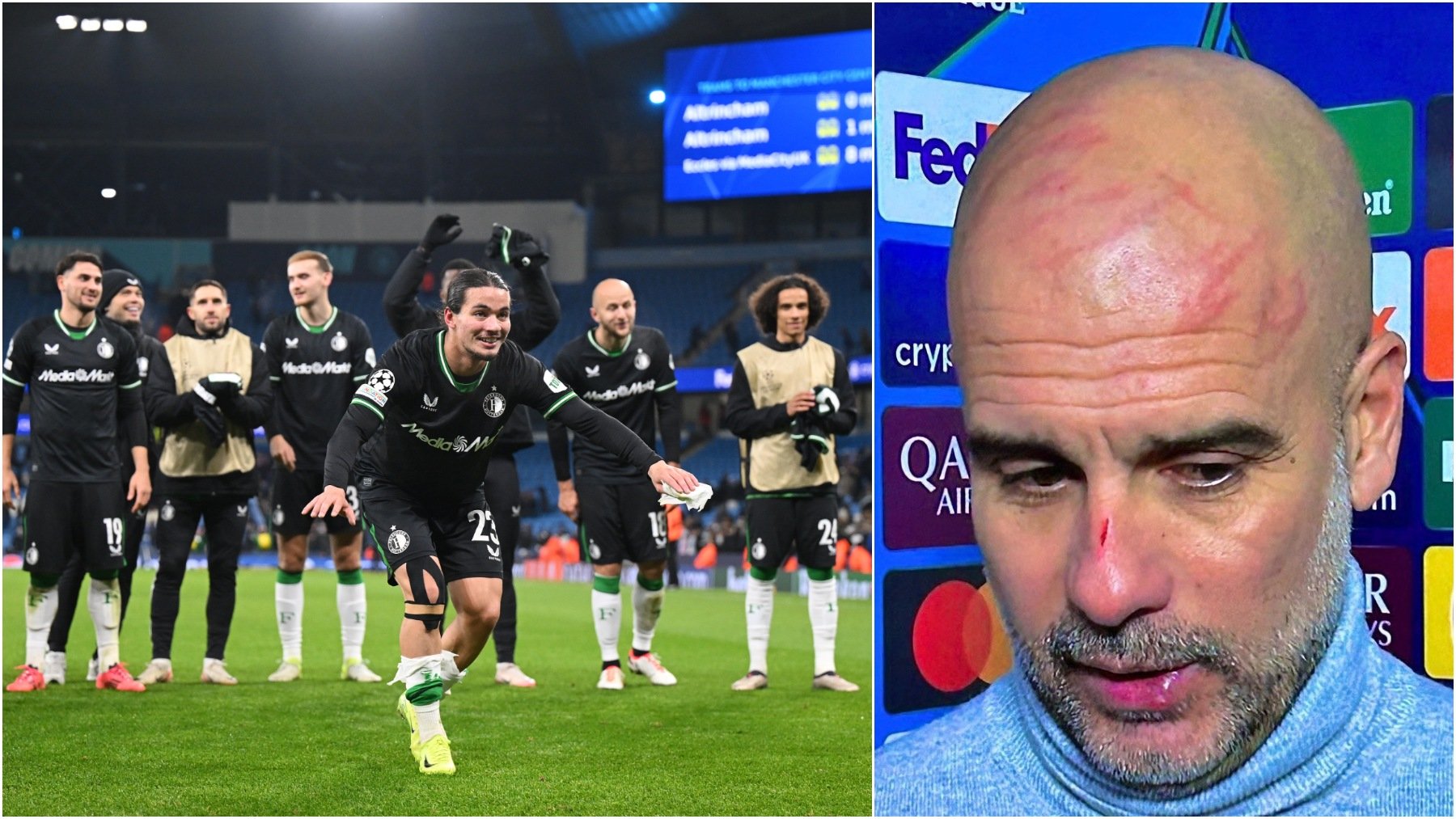 Pep Guardiola y la celebración del Feyenoord en el Etihad.