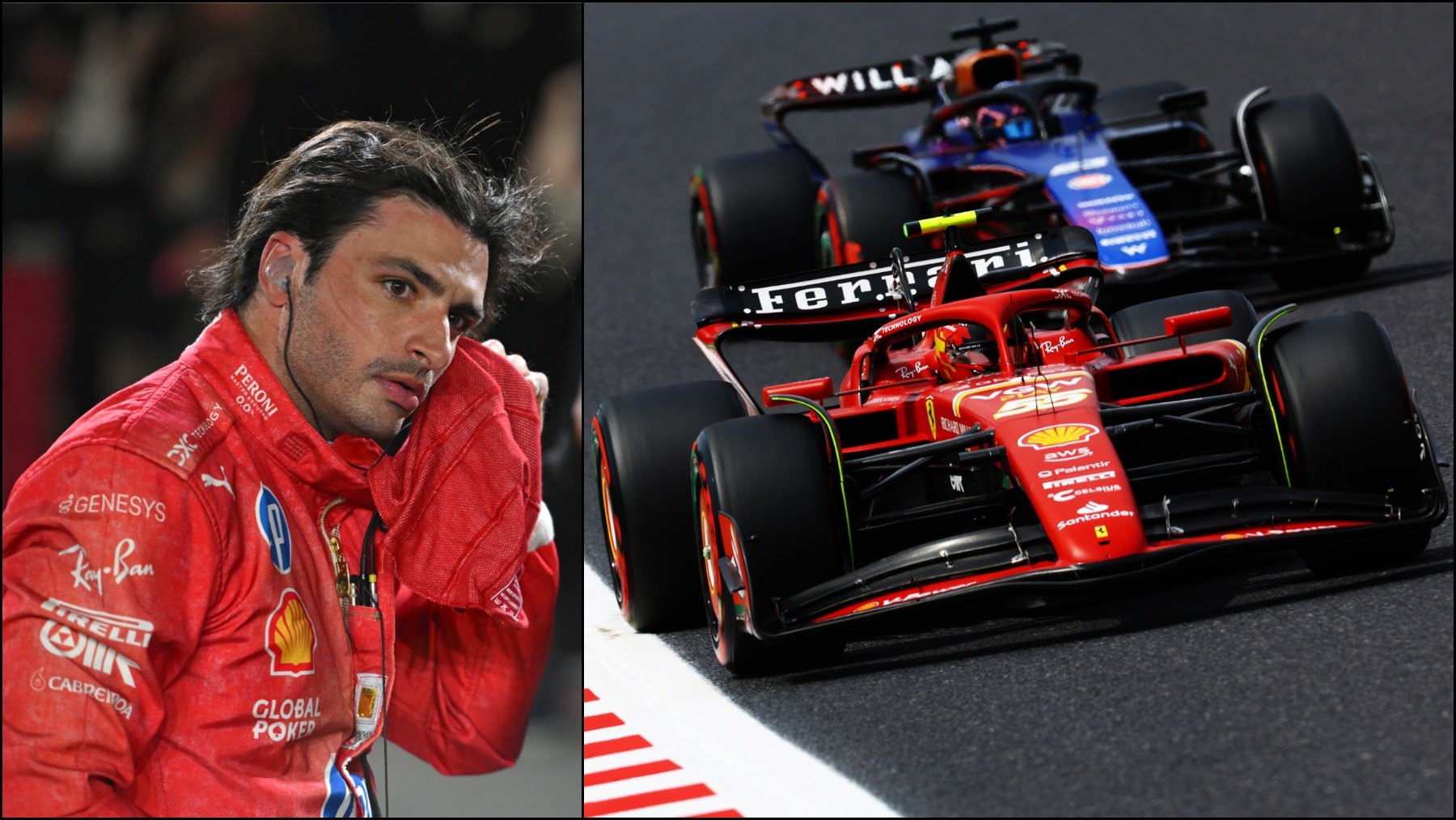 Carlos Sainz y los monoplazas de Ferrari y Williams este 2024. (Getty)