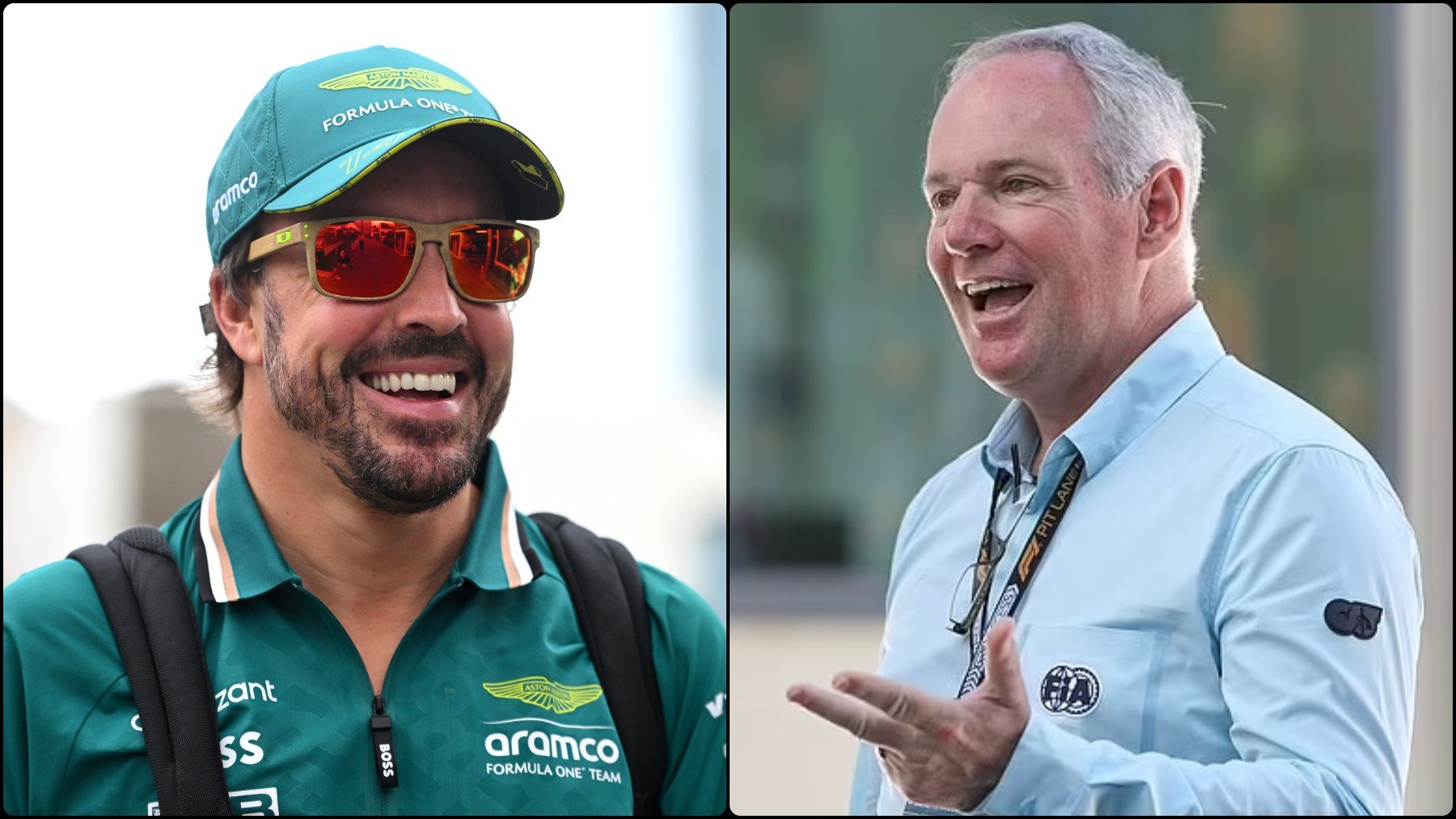 Fernando Alonso y Tim Mayer, durante un Gran Premio de Fórmula 1.