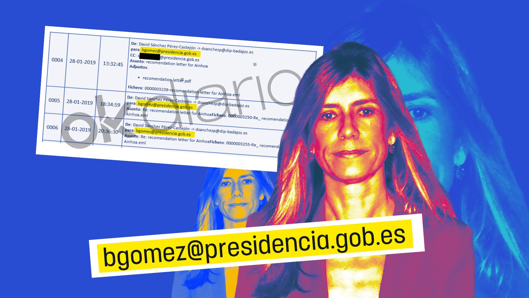 Los emails de David Sánchez a la cuenta ‘presidencial’ de Begoña Gómez.