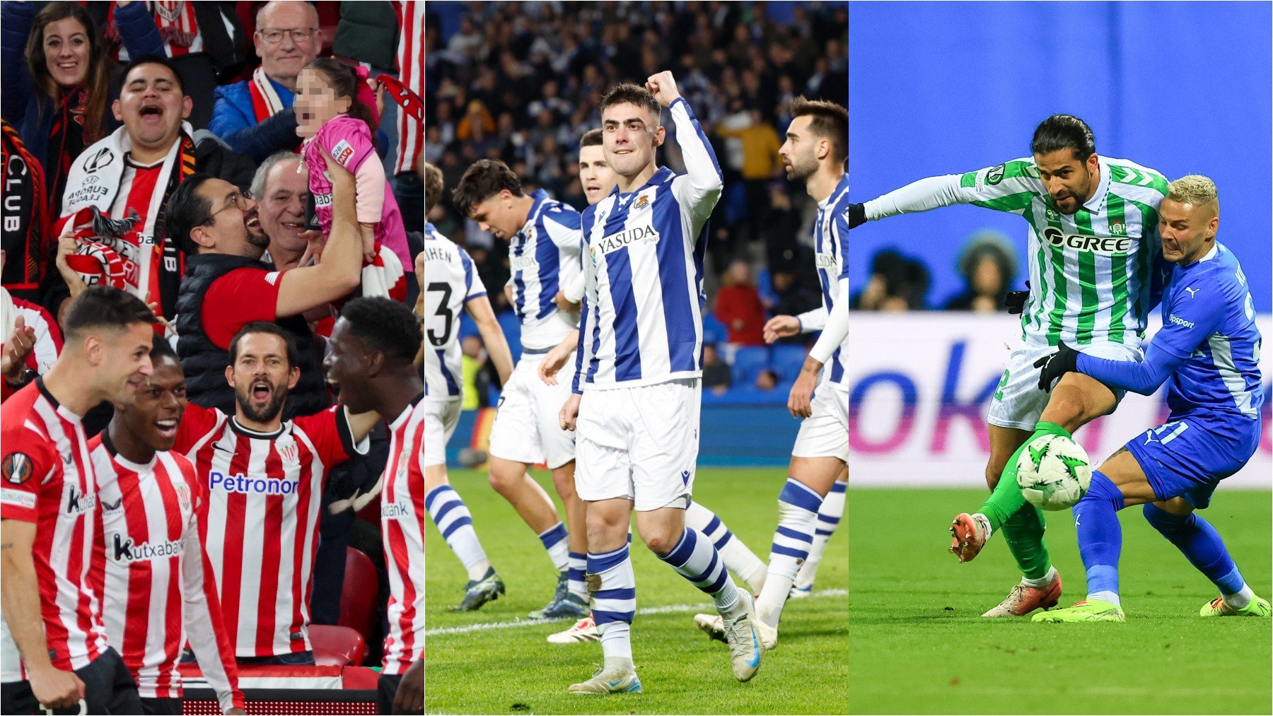 Athletic, Real Sociedad y Real Betis. (EFE)