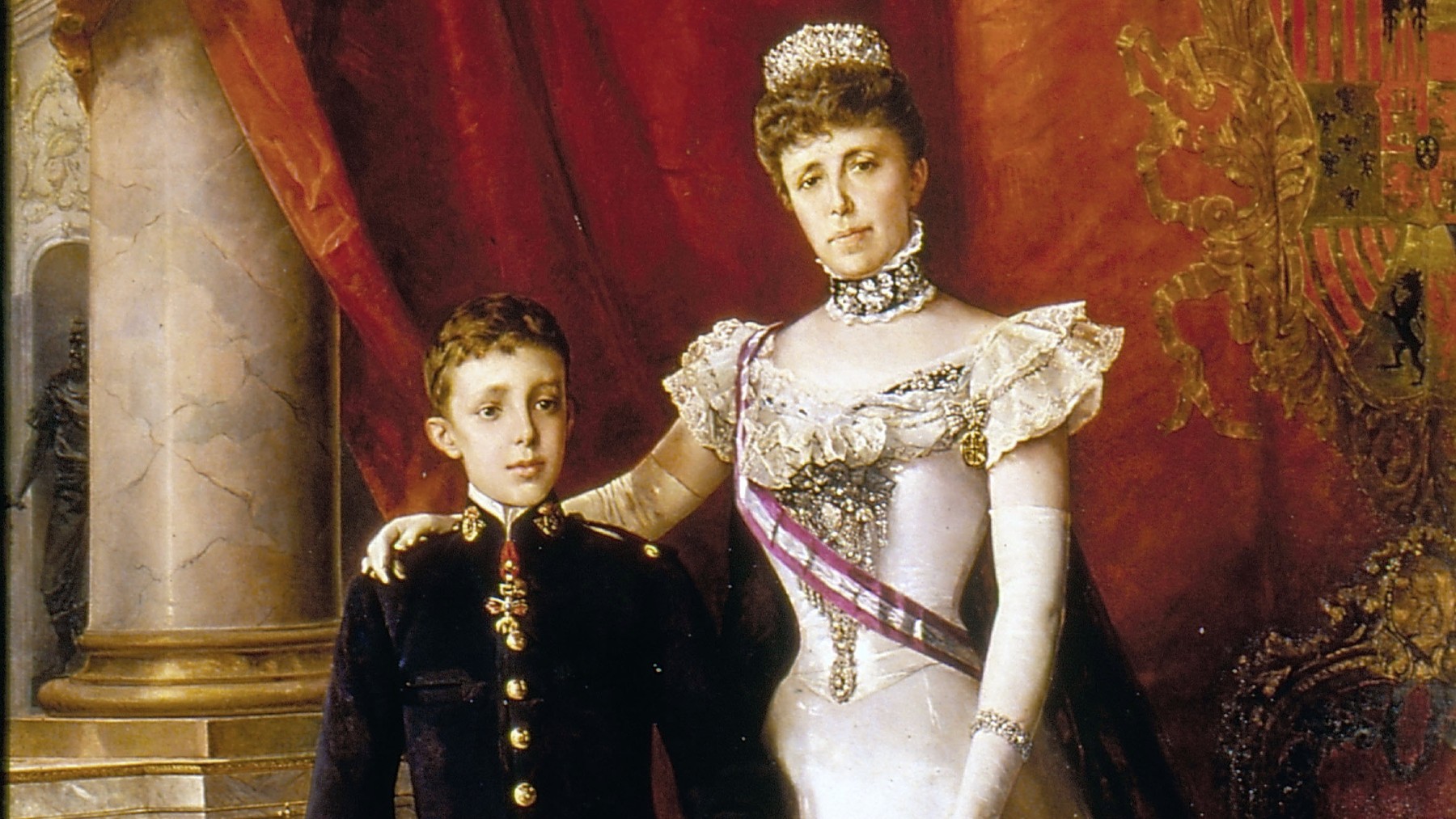 Detalle de ‘Alfonso XIII y doña María Cristina, reina regente’, de Luis Álvarez Catalá.