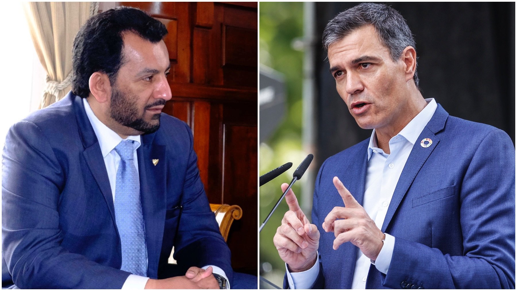 El dueño del Málaga Al-Thani y Pedro Sánchez. (EP)