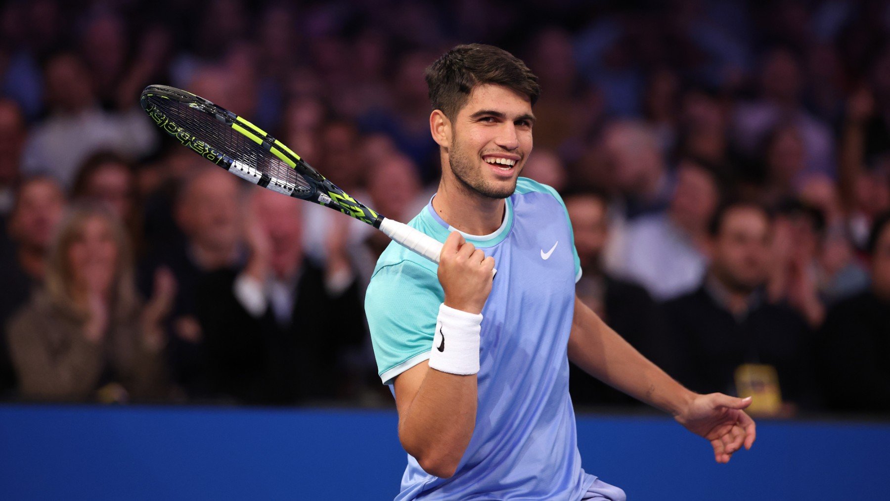 Alcaraz, durante su partido contra Shelton en Nueva York. (Getty)