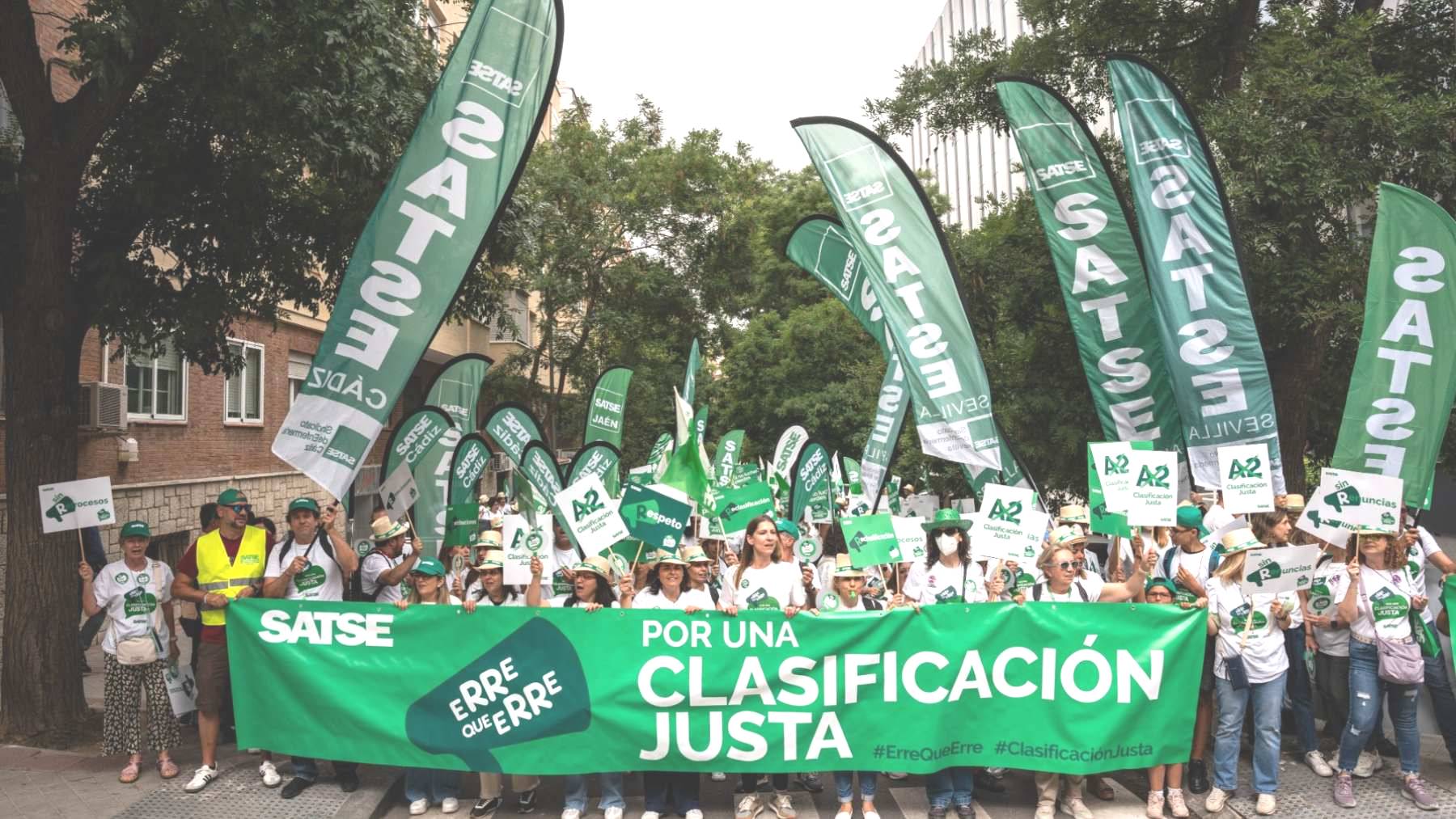 Una protesta del sindicato SATSE para exigir la reclasificación profesional.