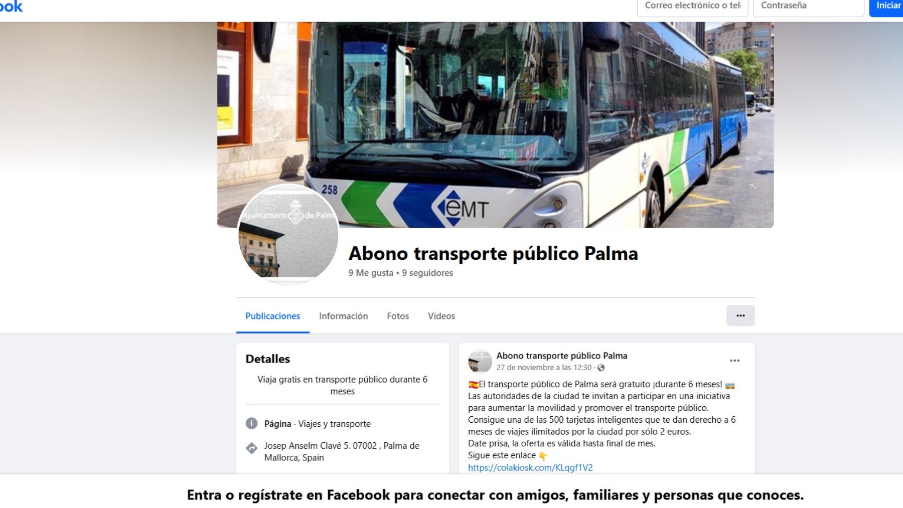 La cuenta de Facebook que ofrece transporte público por dos euros en Palma.