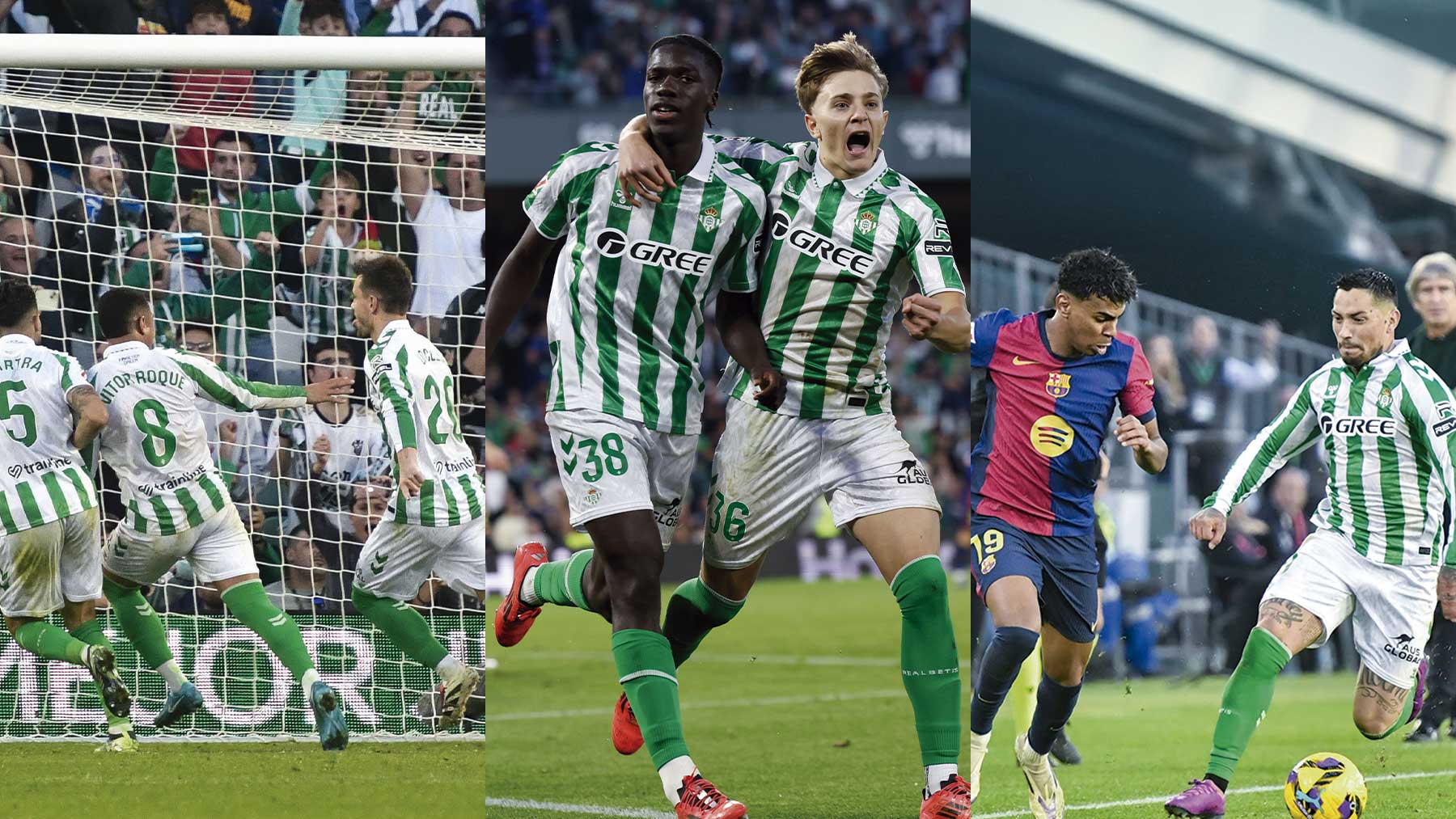 El Betis celebra su empate contra el Barcelona.