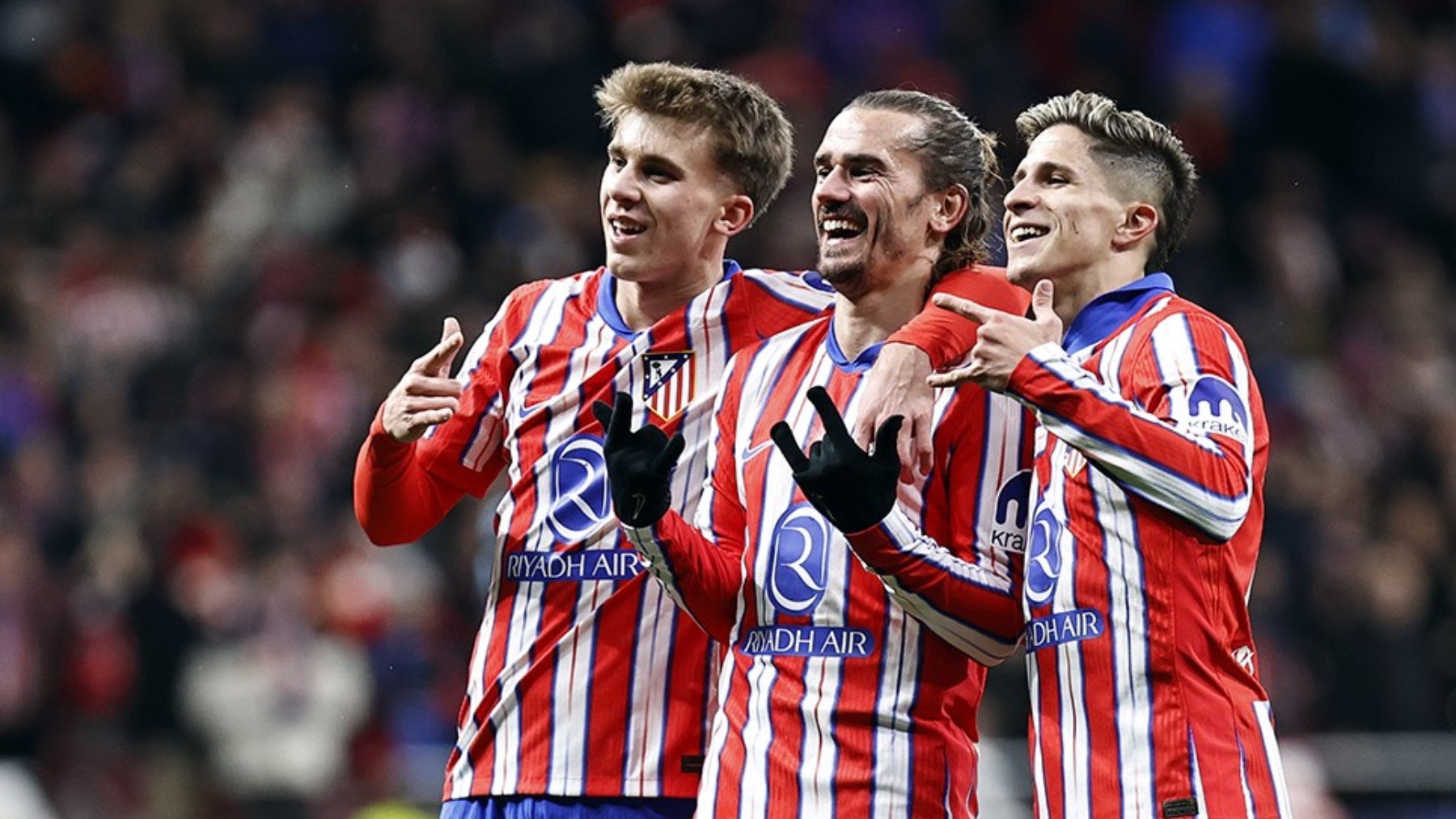 Barrios, Griezmann y Giuliano, celebrando el gol del francés.