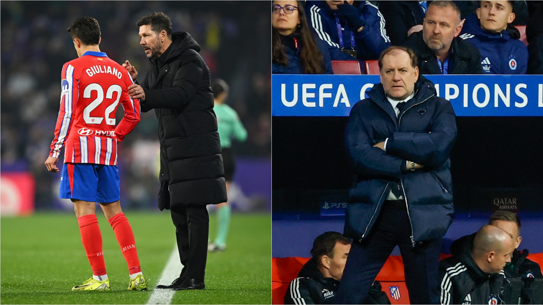 Simeone da indicaciones a su hijo y Vladimir Weiss da entrada a su hijo que ocupa el banquillo. (Getty)