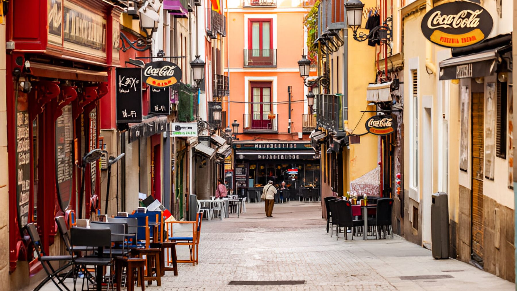 Calle de restaurantes en Madrid.