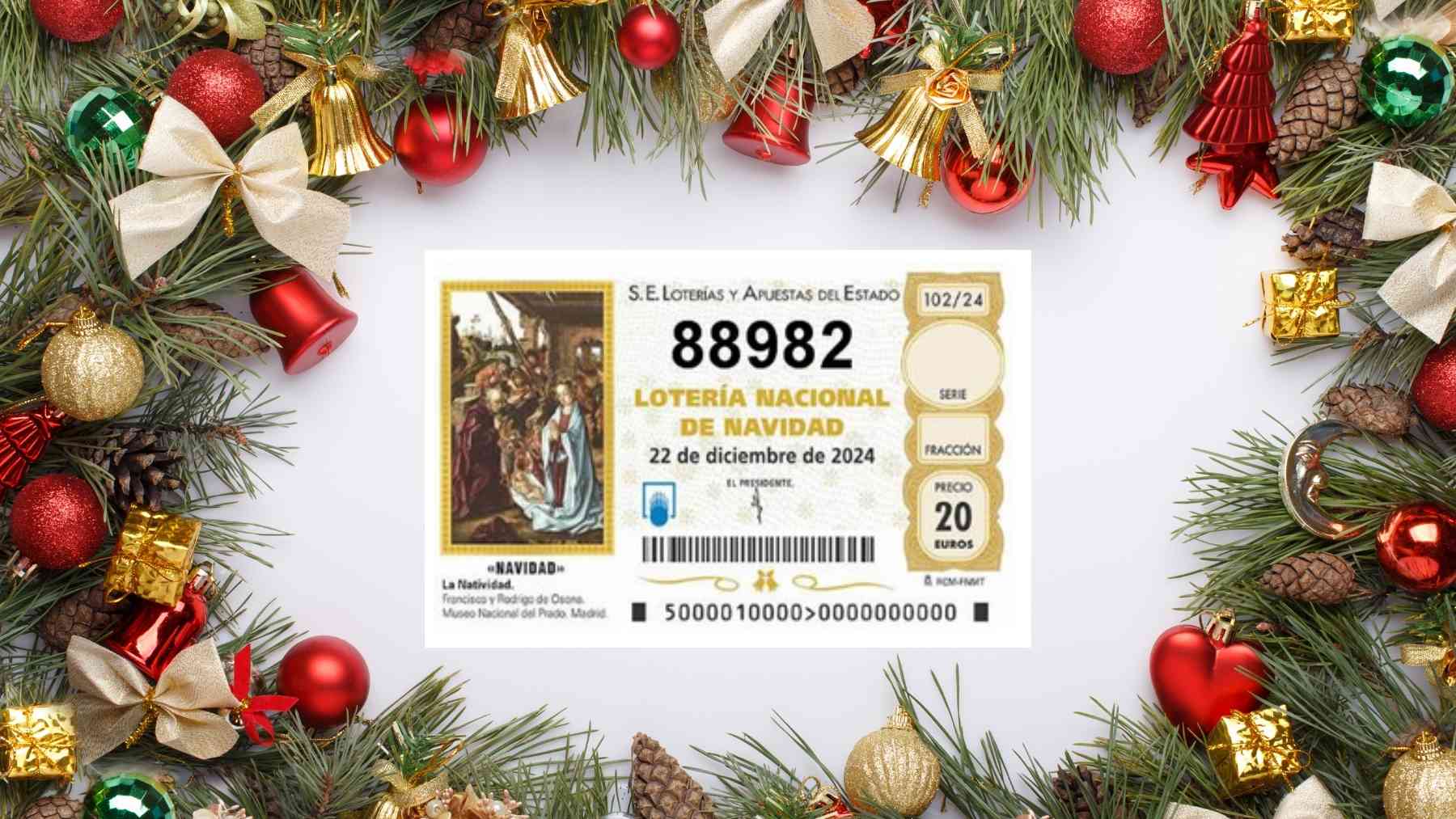 Décimo de la Lotería de Navidad con el número 88982