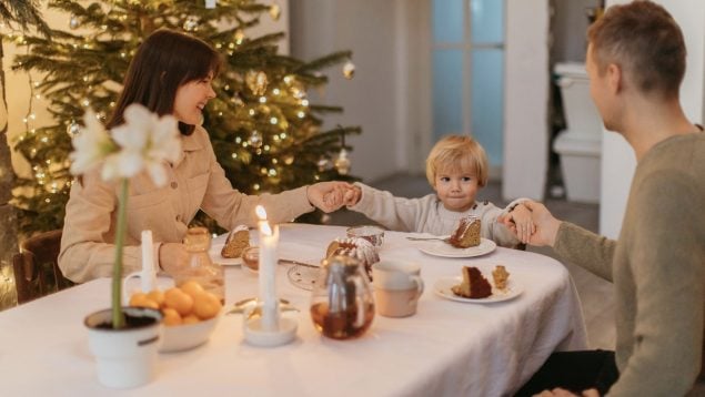 Familia, Navidad, mesa, mantel, velas