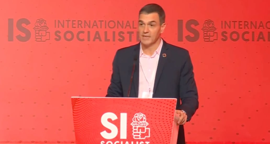 Pedro Sánchez, este sábado, en la Internacional Socialista.