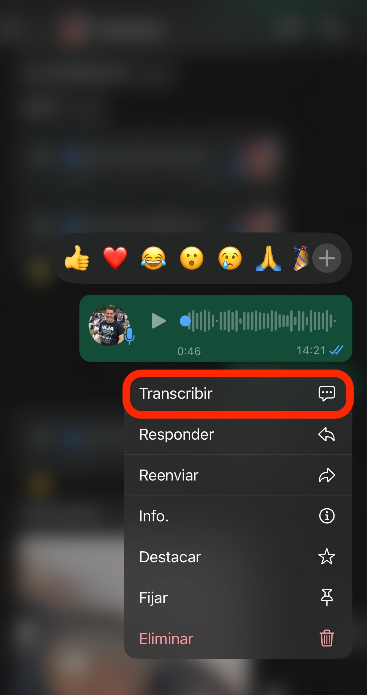 transcripción mensajes voz WhatsApp