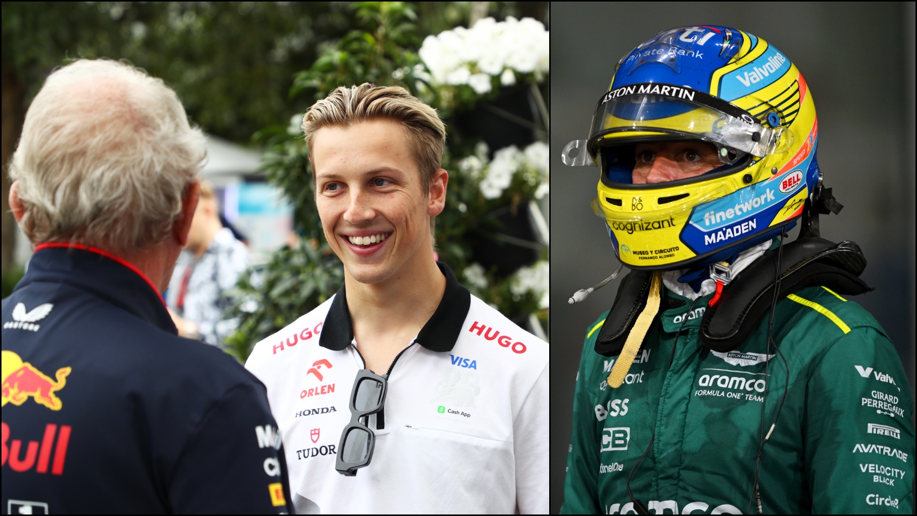 Lawson, Helmut Marko y Alonso. (Getty)