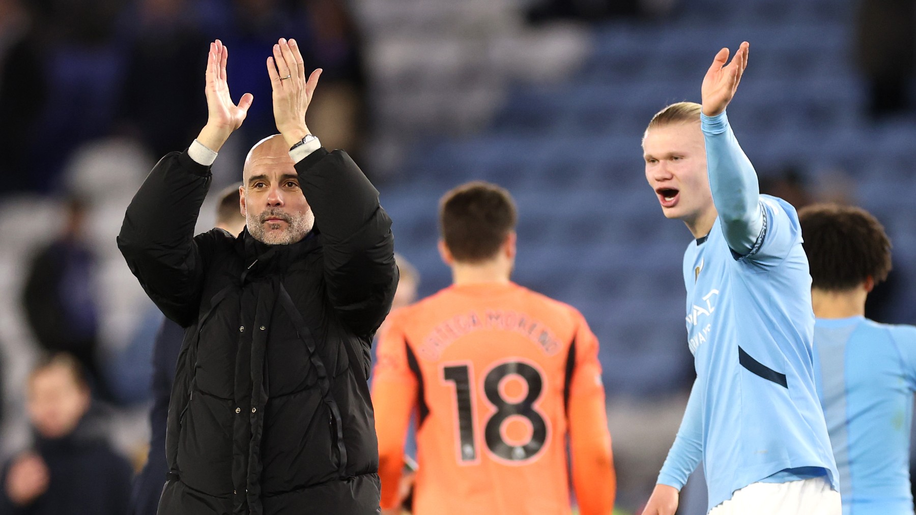 Pep Guardiola y Erling Haaland. (Getty)