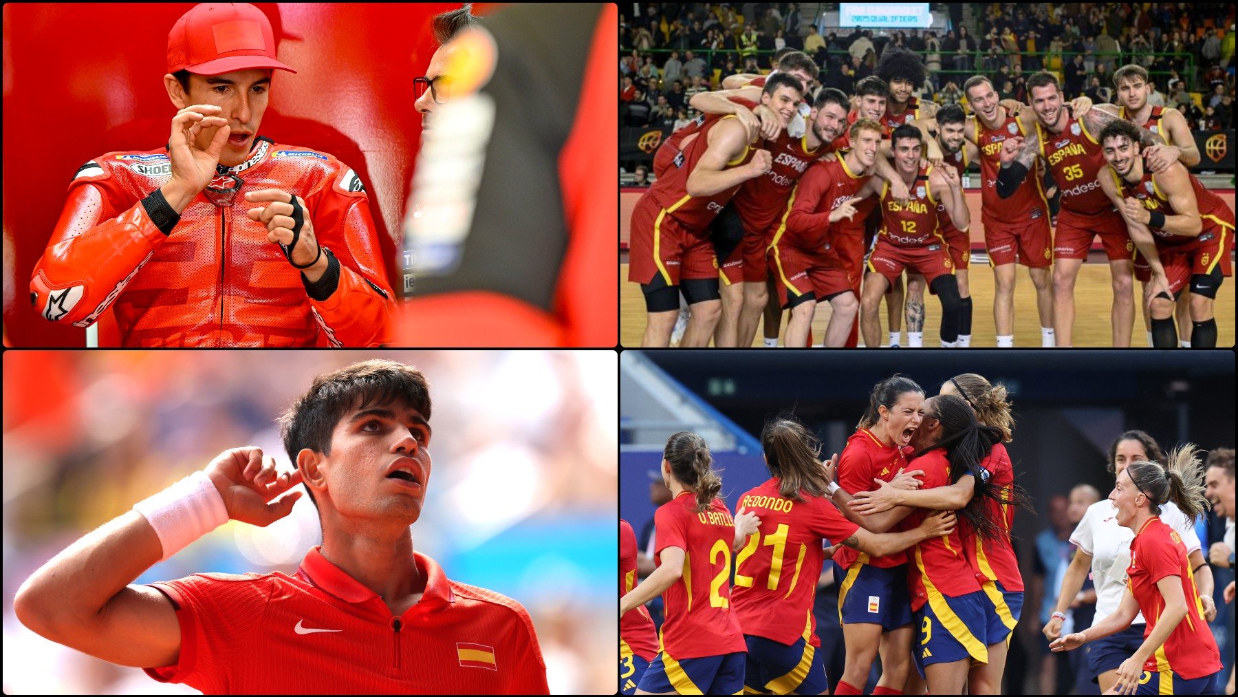 Marc Márquez, la selección española de baloncesto, Carlos Alcaraz y la selección española de fútbol femenino.