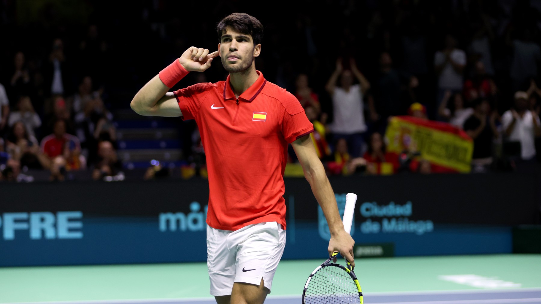 Alcaraz, durante un partido de la Copa Davis con España. (Getty)