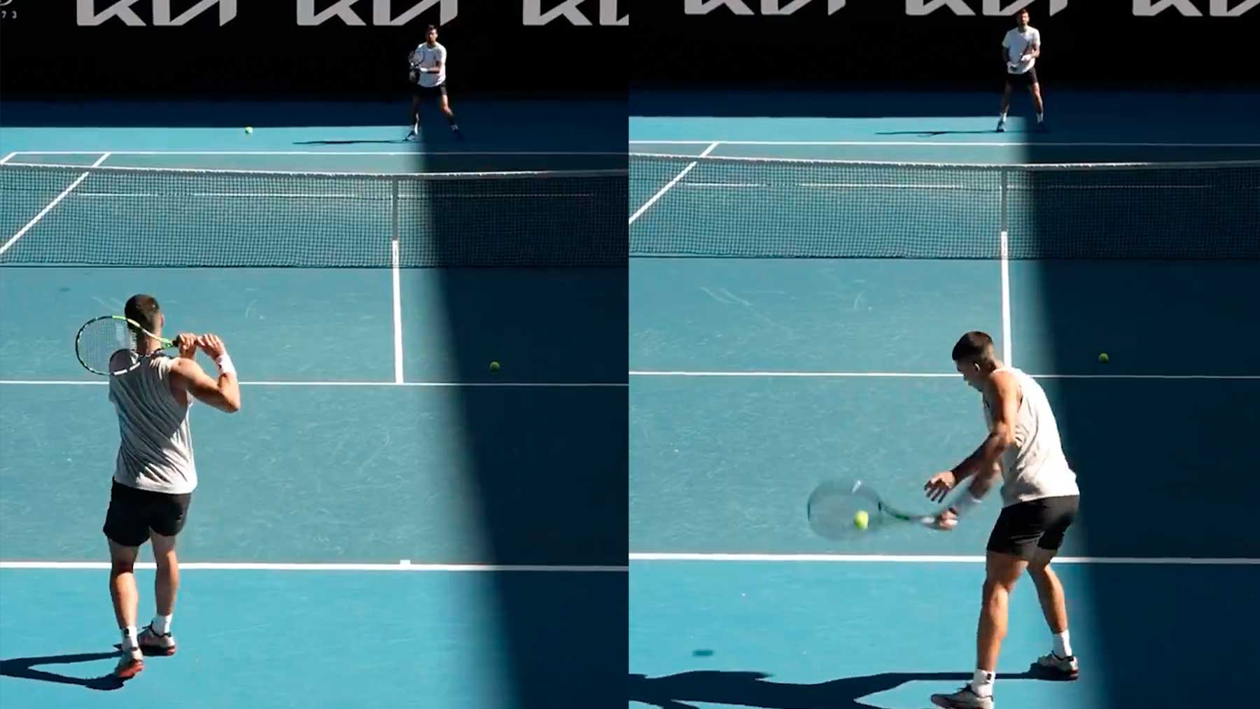 Alcaraz y Djokovic disputaron un partido amistoso en secreto en las pistas de Melbourne Park.