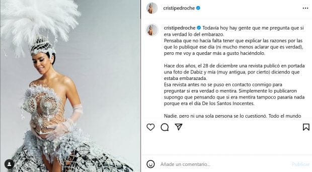 Comunicado de Cristina Pedroche respecto a su segundo embarazo. (Instagram)