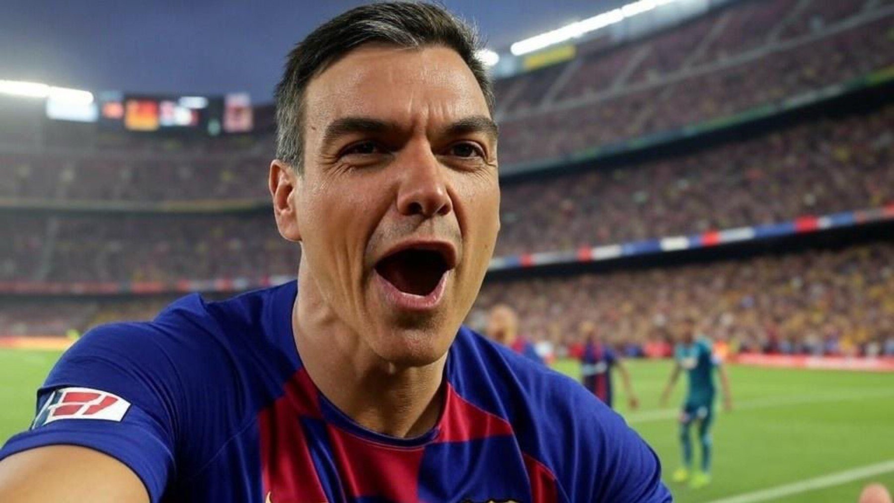 Fotomontaje de Pedro Sánchez con la camiseta del Barcelona. (Redes)